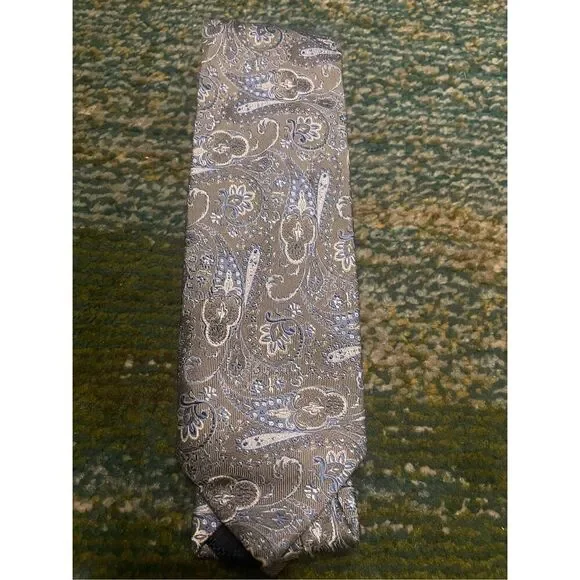 NWT David Donahue Paisley Silk Italian Handmade Neck Tie Gray Blue - Picture 14 of 14